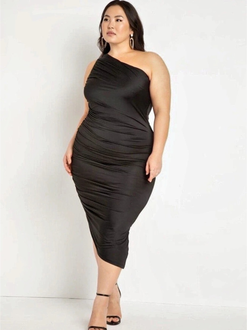 Eloquii Ruched One-Shoulder Dress Black NWT size 14
